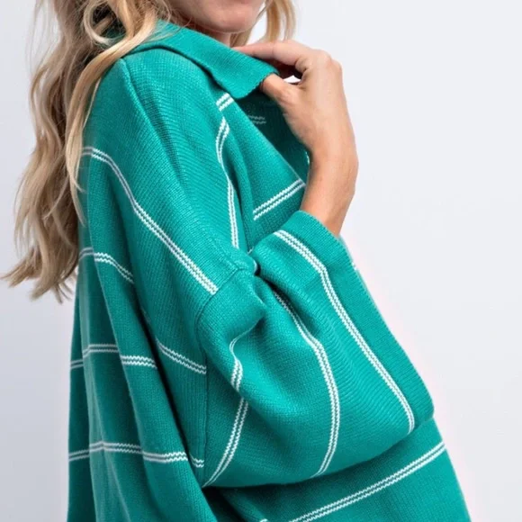 24 STRIPED DROP SHOULDER SWEATER TOP - Picture 4 of 5